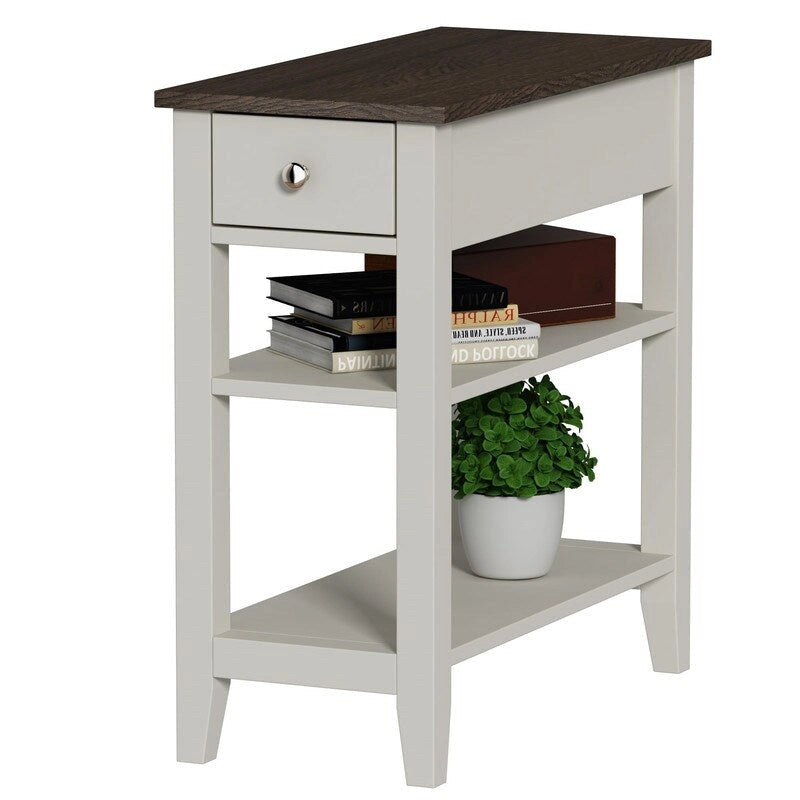 Wąski stolik boczny z szufladą i półką - 11.22D x 23.62W x 24.02H