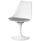 Obrotowe krzesło boczne Tulip w stylu Mid-Century Modern z wygodnym tapicerowanym siedziskiem, białe, polipropylenowe, akcentujące krzesło boczne