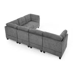 Sofa modułowa w kształcie litery L z szarej szenili z trzema pojedynczymi fotelami i trzema narożnikami – 116W x 89.5D x 36.5H