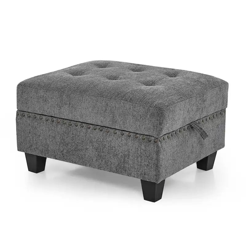 Sofa modułowa w kształcie litery L z szarej szenili z trzema pojedynczymi fotelami i trzema narożnikami – 116W x 89.5D x 36.5H