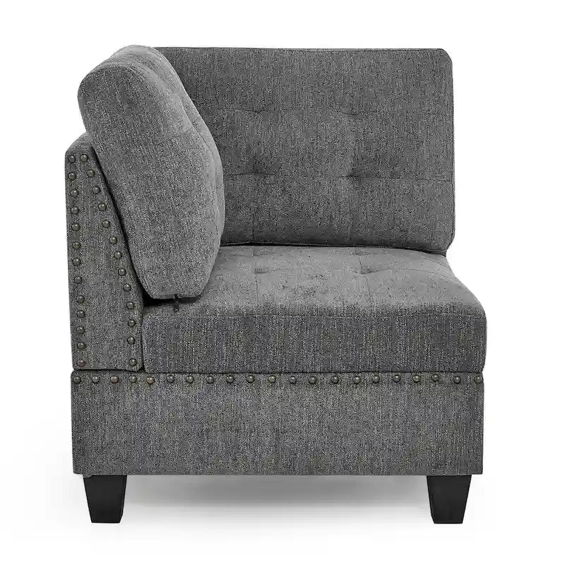 Sofa modułowa w kształcie litery L z szarej szenili z trzema pojedynczymi fotelami i trzema narożnikami – 116W x 89.5D x 36.5H