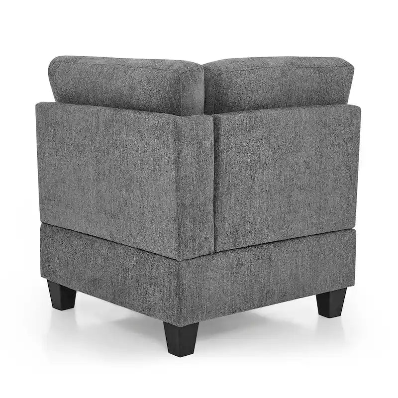 Sofa modułowa w kształcie litery L z szarej szenili z trzema pojedynczymi fotelami i trzema narożnikami – 116W x 89.5D x 36.5H