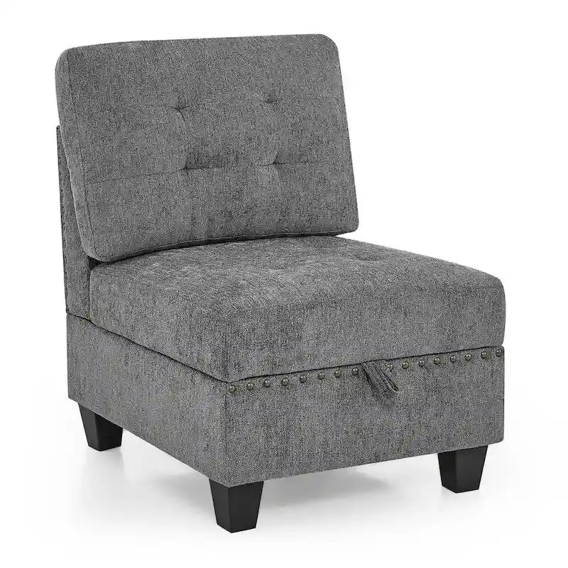 Sofa modułowa w kształcie litery L z szarej szenili z trzema pojedynczymi fotelami i trzema narożnikami – 116W x 89.5D x 36.5H