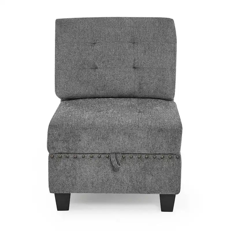 Sofa modułowa w kształcie litery L z szarej szenili z trzema pojedynczymi fotelami i trzema narożnikami – 116W x 89.5D x 36.5H