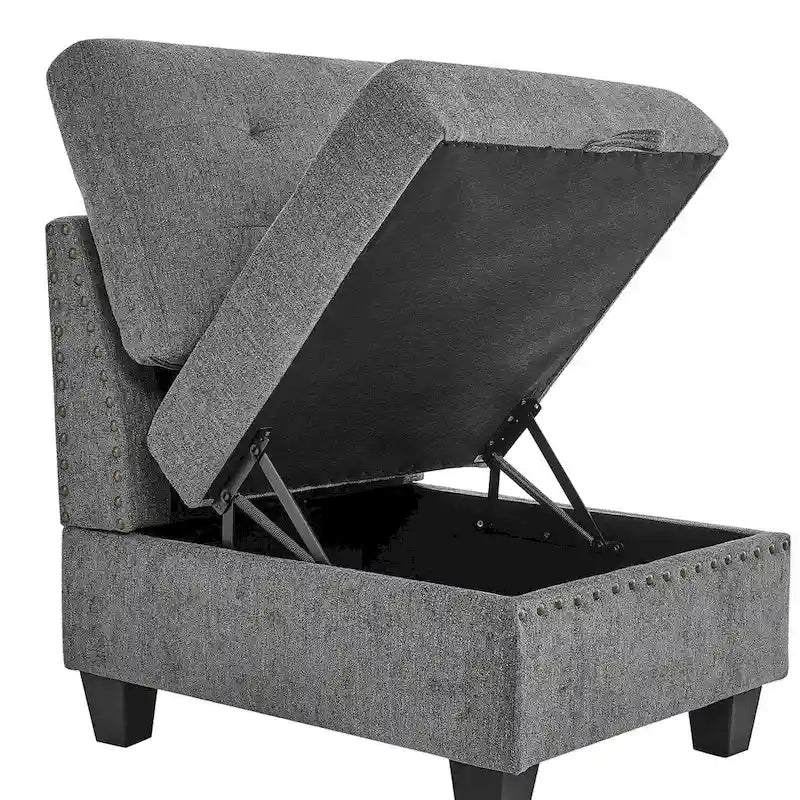 Sofa modułowa w kształcie litery L z szarej szenili z trzema pojedynczymi fotelami i trzema narożnikami – 116W x 89.5D x 36.5H