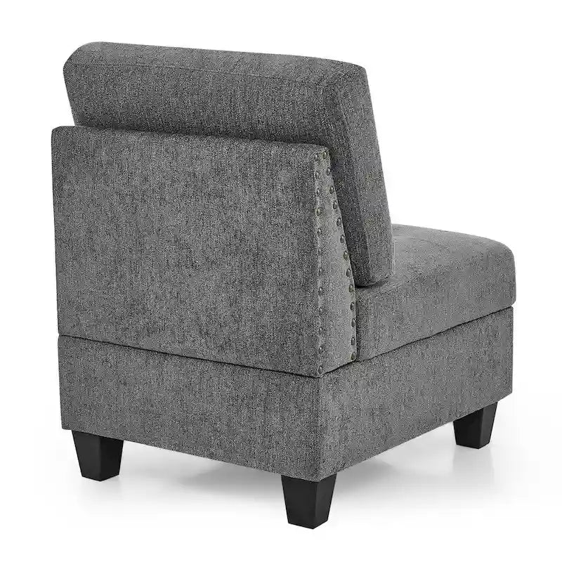 Sofa modułowa w kształcie litery L z szarej szenili z trzema pojedynczymi fotelami i trzema narożnikami – 116W x 89.5D x 36.5H