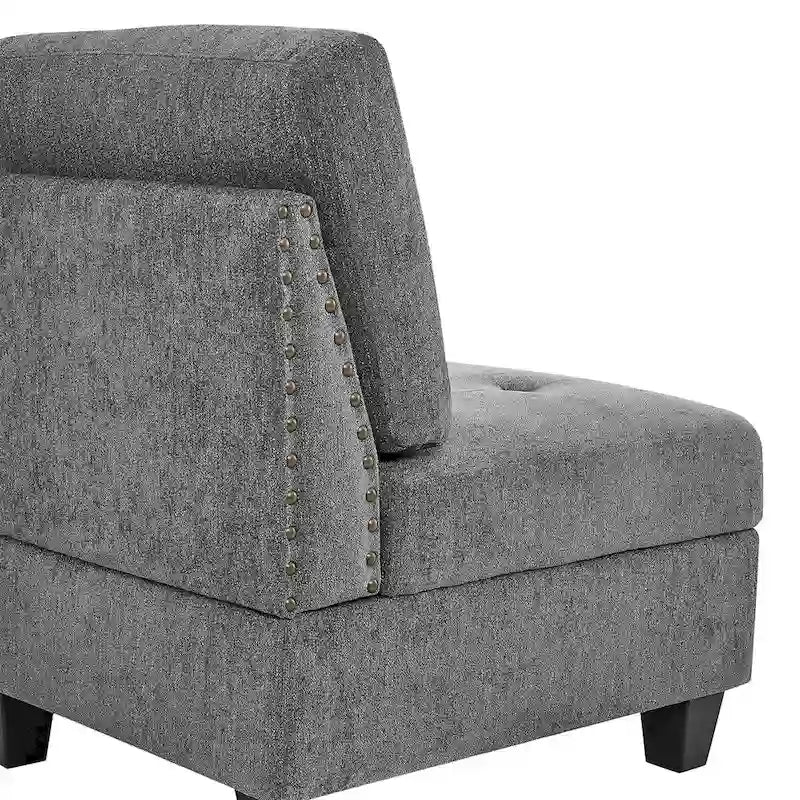 Sofa modułowa w kształcie litery L z szarej szenili z trzema pojedynczymi fotelami i trzema narożnikami – 116W x 89.5D x 36.5H