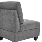Sofa modułowa w kształcie litery L z szarej szenili z trzema pojedynczymi fotelami i trzema narożnikami – 116W x 89.5D x 36.5H