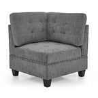 Sofa modułowa w kształcie litery L z szarej szenili z trzema pojedynczymi fotelami i trzema narożnikami – 116W x 89.5D x 36.5H