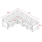 Sofa modułowa w kształcie litery L z szarej szenili z trzema pojedynczymi fotelami i trzema narożnikami – 116W x 89.5D x 36.5H